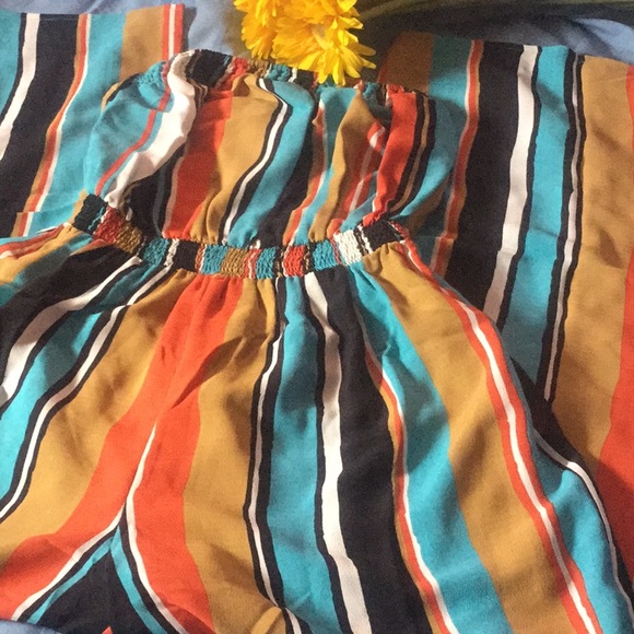 Blue Multi-color Stripe Strapless Elastic Waist Jumpsuit - Picture 5 of 8